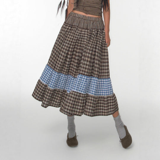 Damen Rock mit voluminösem Rüschensaum und kariertem Design R&B