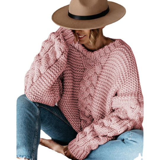 Damen Grobstrickpullover mit elegantem Zopfmuster und weitem Schnitt R&B
