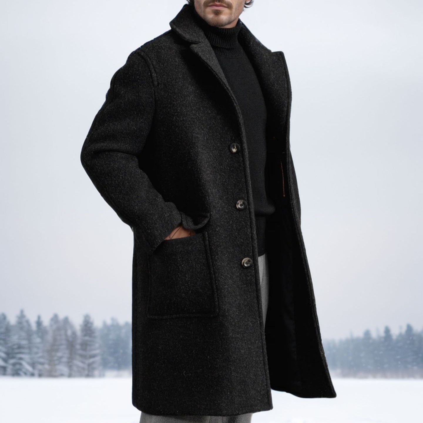 Herren eleganter und wärmer Wintermantel mit doppelter Knopfleiste und praktischen Taschen R&B