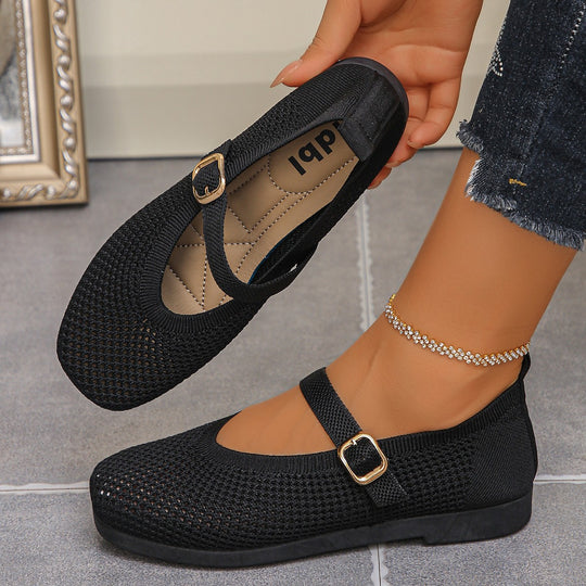 Damen bequeme Ballerinas mit modischem Lochdesign und dekorativem Riemchen R&B