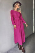 Damen Langarm Maxikleid mit asymmetrischem Schnitt und tailliertem Gürtel R&B