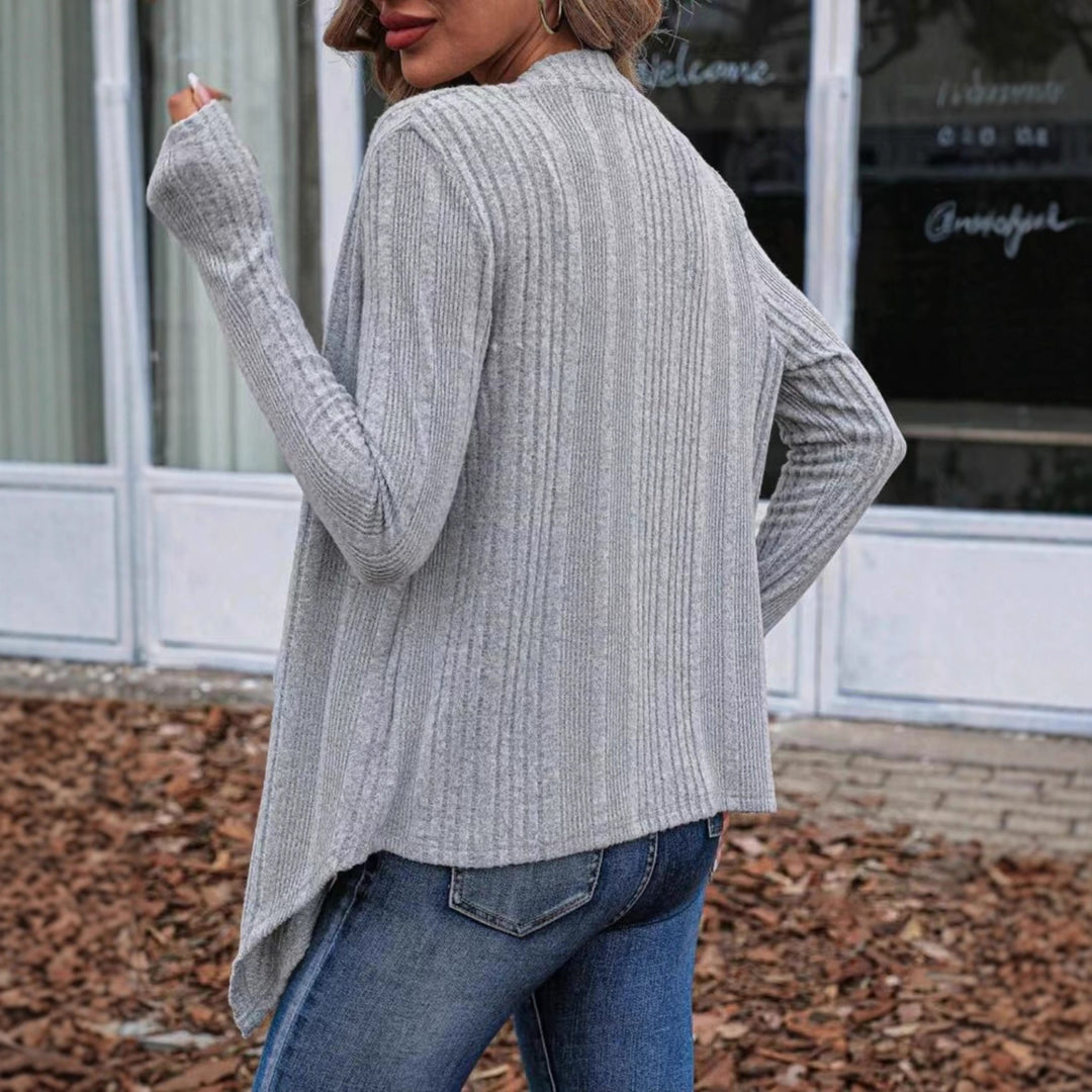 Damen Strickjacke mit asymmetrischem Saum und offenem Design R&B