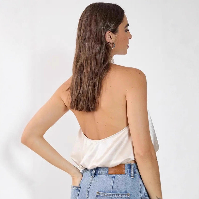 Damen Satin-Haltertop mit gerafftem Ausschnitt R&B