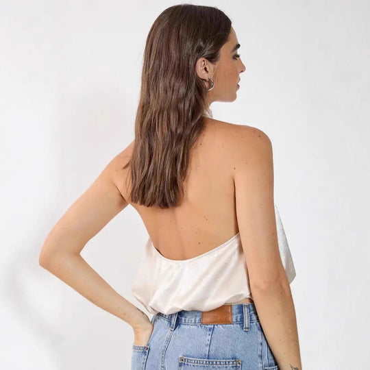 Damen Satin-Haltertop mit gerafftem Ausschnitt R&B
