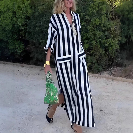 Damen Maxikleid mit gestreiftem Muster Heidi-Mode