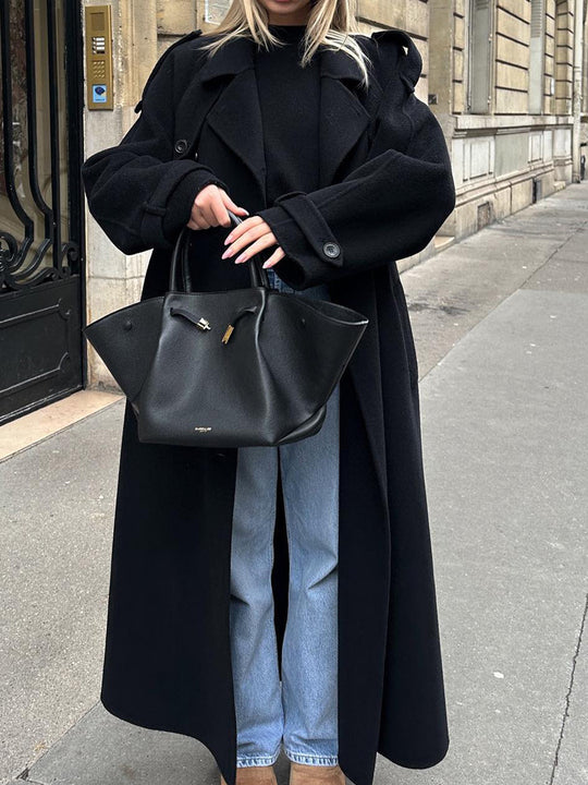 Damen Oversize Wintermantel mit elegantem Revers und praktischen Taschen R&B