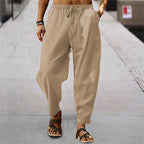 Herren nan lockere Sommer-Slouch-Hose aus Leinenmix mit elastischem Bund und konischem Knöchelabschluss R&B