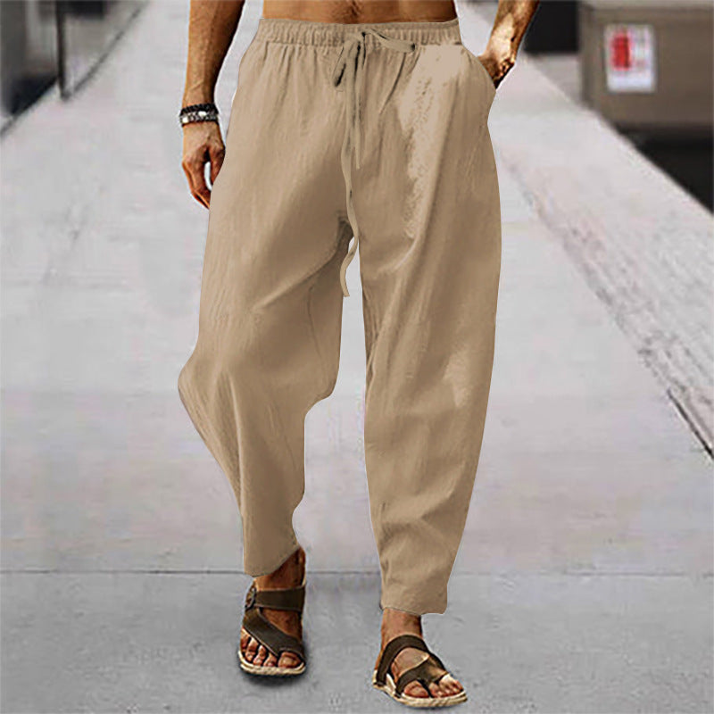 Herren nan lockere Sommer-Slouch-Hose aus Leinenmix mit elastischem Bund und konischem Knöchelabschluss R&B