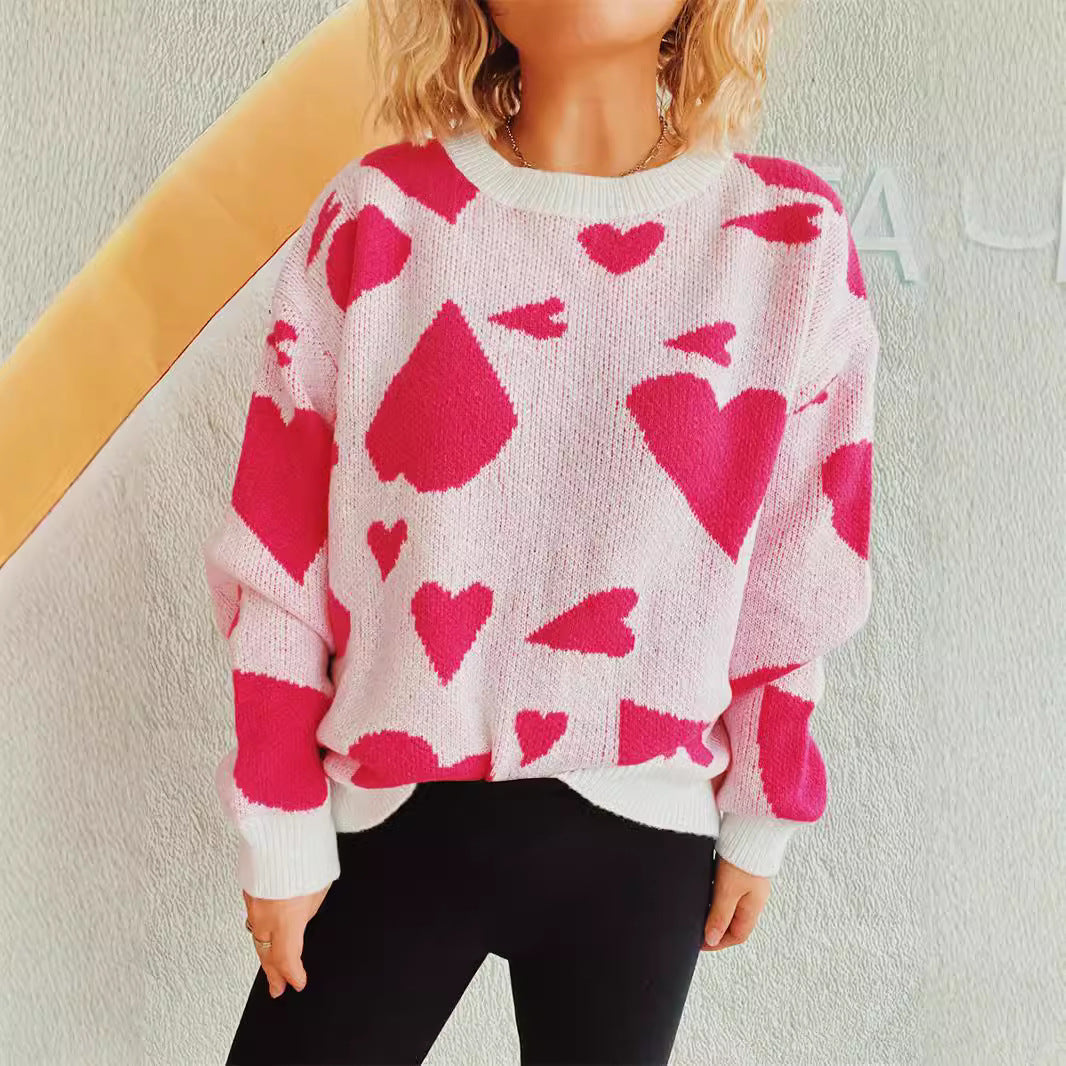 Damen oversized Pullover mit Herzmotiv R&B