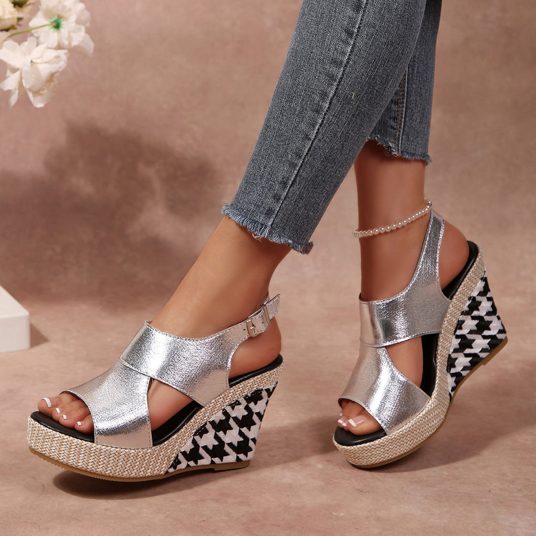 Damen Wedge-Sandalen mit modischem Hahnentritt-Design R&B