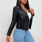 Damen Kunstleder Bikerjacke figurbetont geschnitten