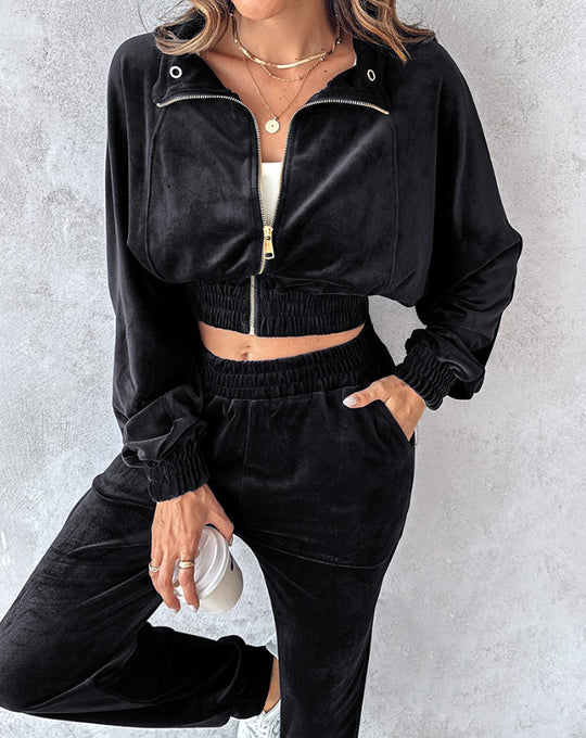 Damen lässiger Sportanzug mit elastischem Bund und Taschen R&B