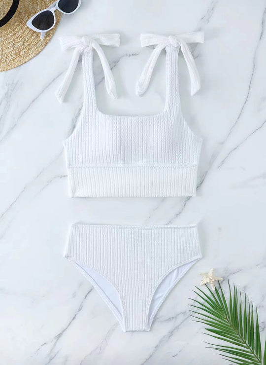 Damen Bikini-Set mit trendigem Rippdesign und verstellbaren Bindeträgern R&B