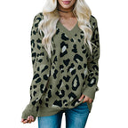 Damen Pullover mit Leopardenmuster und V-Ausschnitt R&B