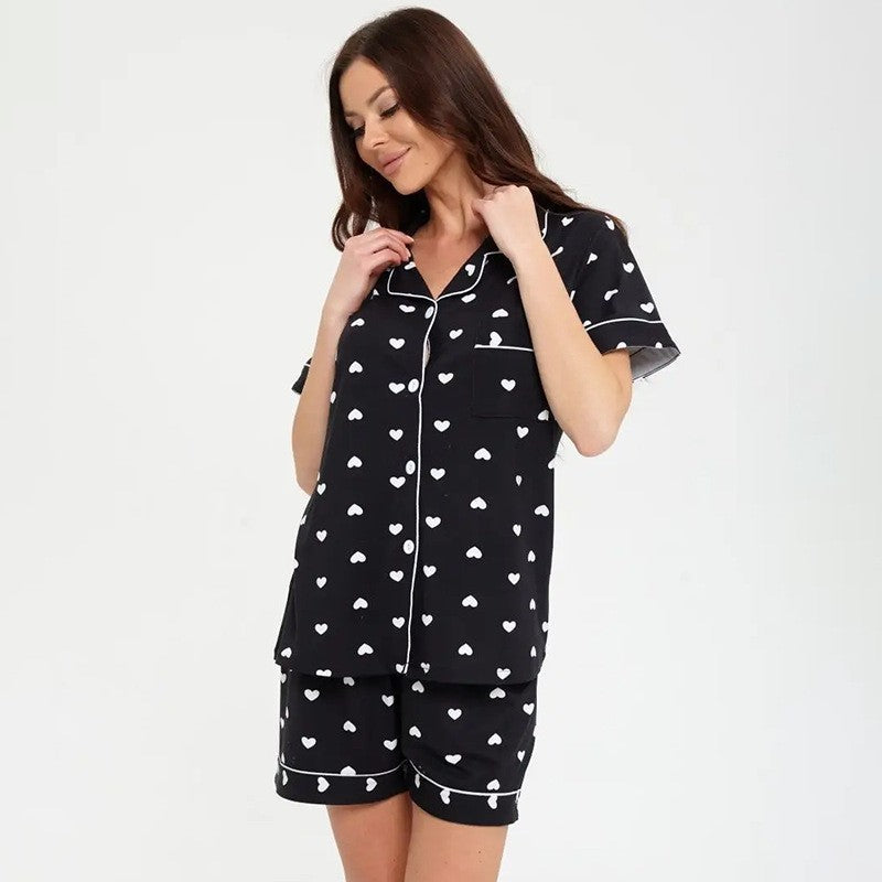 Damen Pyjama-Set mit Herzmotiv und bequemen Shorts R&B