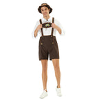 Herren nan kurze Trachtenlederhose mit verstellbaren Trägern und besticktem Brustlatz R&B