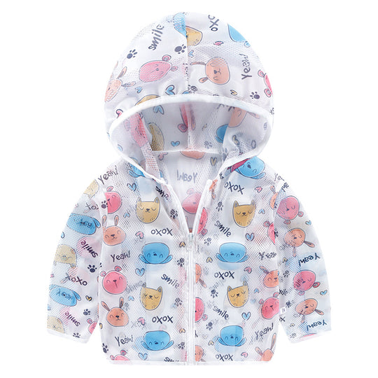 Unisex nan atmungsaktive Mesh Kapuzenjacke für Babys mit vollem Reißverschluss und verspieltem Hasen-Karotten-Druck R&B