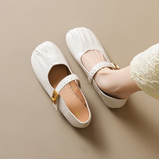 Damen Ballerinas mit dekorativem Riemenverschluss und hochwertiger Lederoberfläche R&B