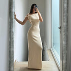 Damen Elegantes und figurbetontes Maxikleid mit zartem Schulterdesign R&B