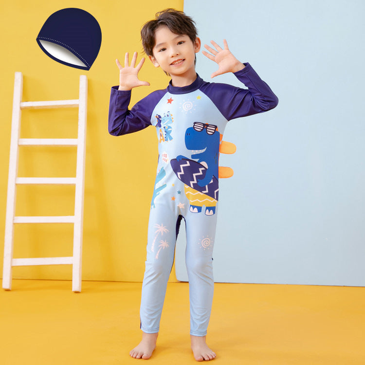 Jungen UV-Schutz Schwimmanzug mit langen Ärmeln und süßem Dinosaurier-Motiv R&B