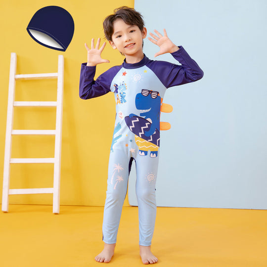 Jungen UV-Schutz Schwimmanzug mit langen Ärmeln und süßem Dinosaurier-Motiv R&B