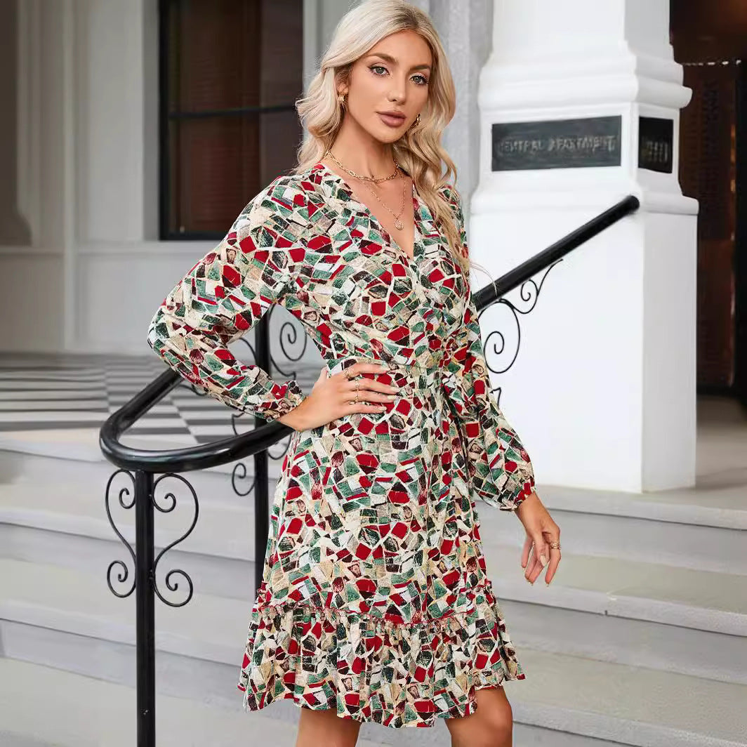 Damen sommerliches Midi-Kleid mit elegantem Mustermix und Rüschensaum R&B