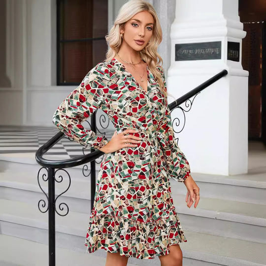 Damen sommerliches Midi-Kleid mit elegantem Mustermix und Rüschensaum R&B