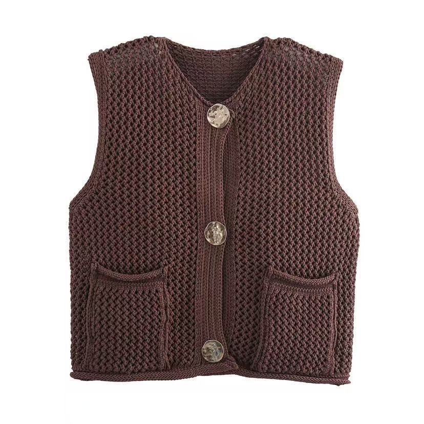 Damen Strickweste mit Knopfleiste und Taschen R&B