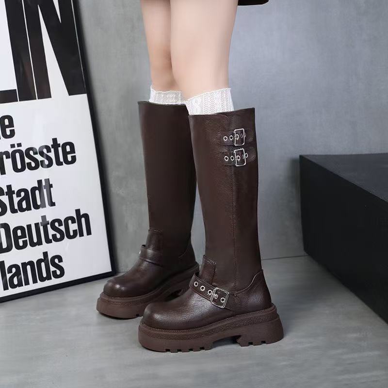 Damen Hochwertige Overknee-Stiefel mit trendigen Schnallen und robustem Sohlenprofil R&B