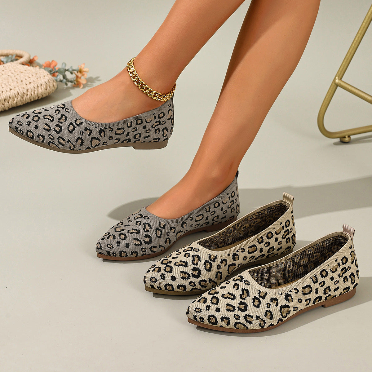 Damen Ballerinas mit elegantem Leopardenmuster und weichem Fußbett R&B