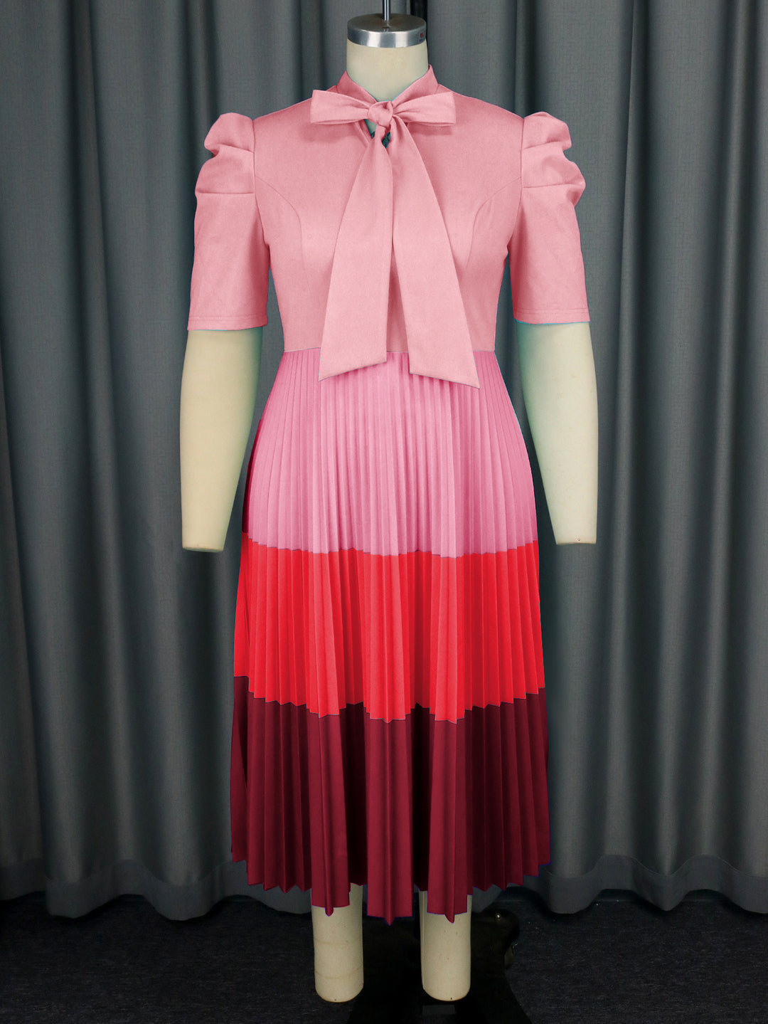 Damen Elegantes Plisseekleid mit Schleifenkragen R&B