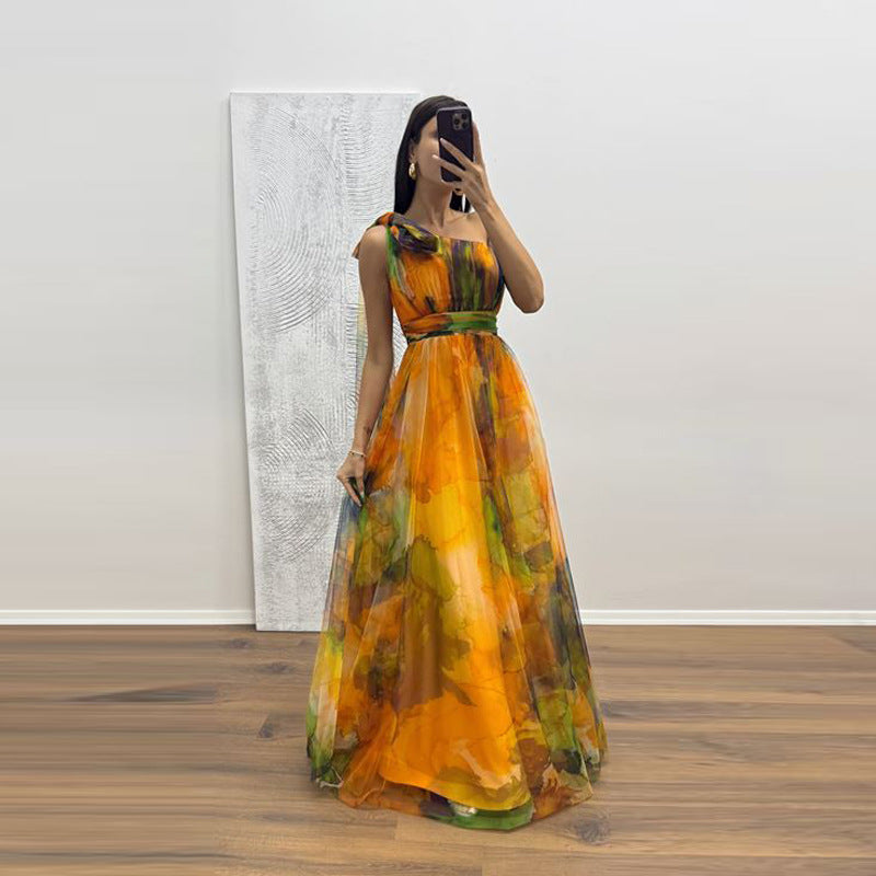 Damen Festliches Maxikleid mit transparenten Chiffon-Überlagern und zartem Rüschendesign R&B