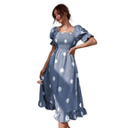 Damen Polka Dot Puff Ärmel Midi Kleid