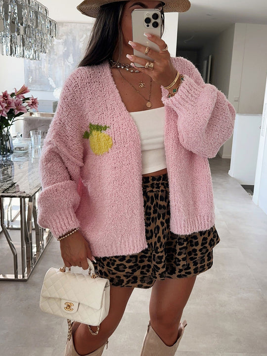 Damen Strickjacke mit fröhlichem Ananas-Motiv und oversized Schnitt R&B