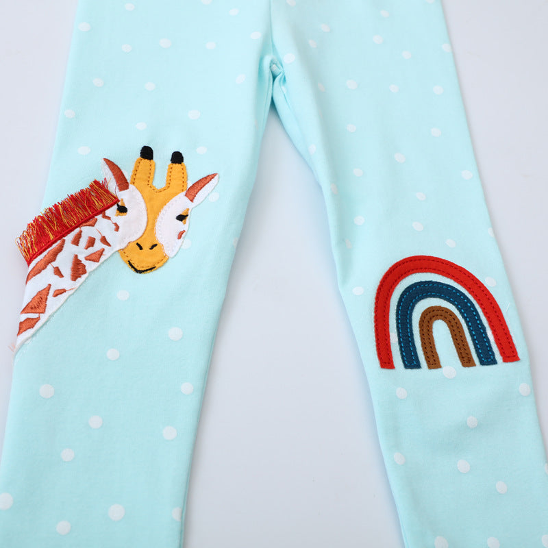 Mädchen Leggings mit entzückender Giraffen- und Regenbogenapplikation R&B