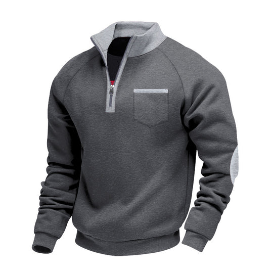 Herren nan Fleece-Halbzip-Pullover mit Brusttasche und Ellenbogenbesatz R&B