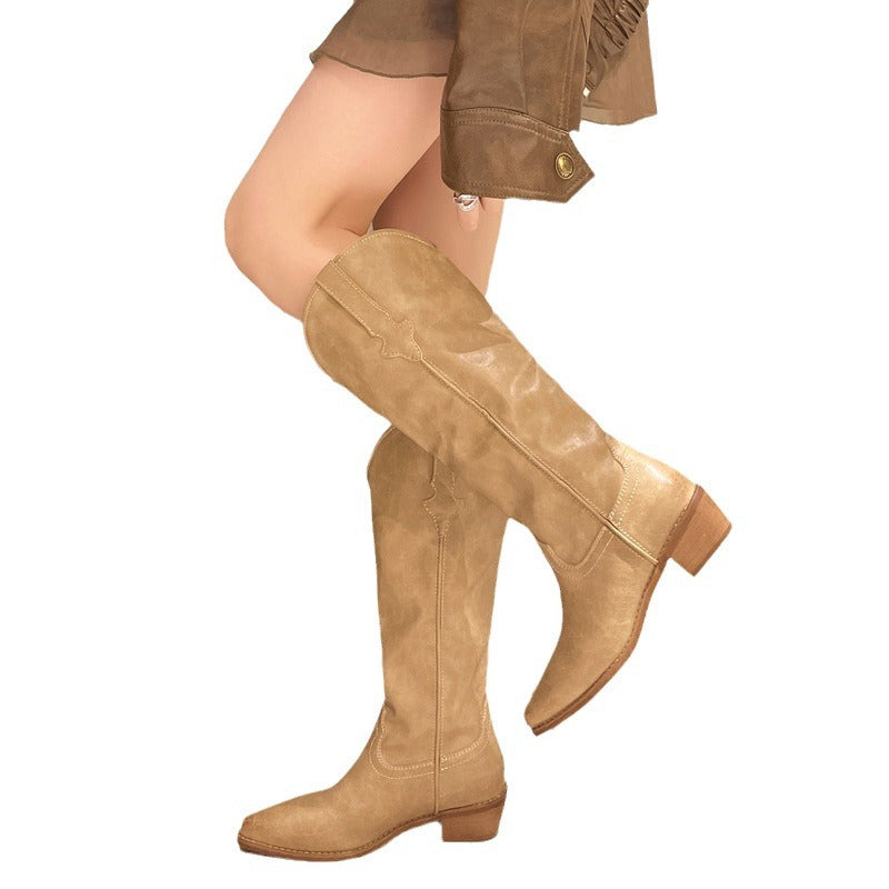 Damen elegante Cowboy-Stiefel mit modischem Schnitt und robustem Blockabsatz R&B