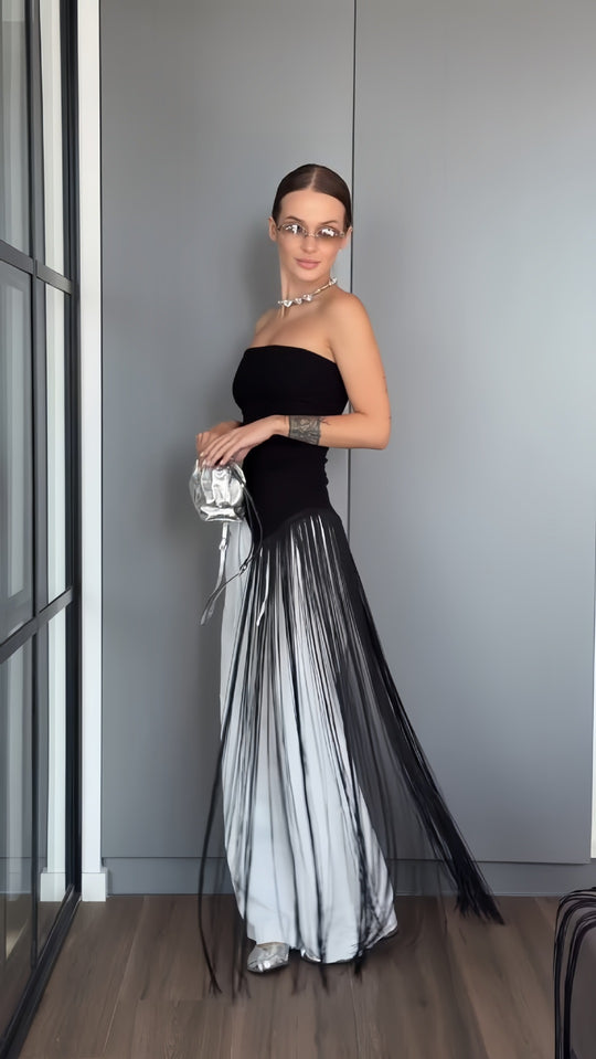 Damen Maxikleid mit schimmerndem Fransen-Design R&B
