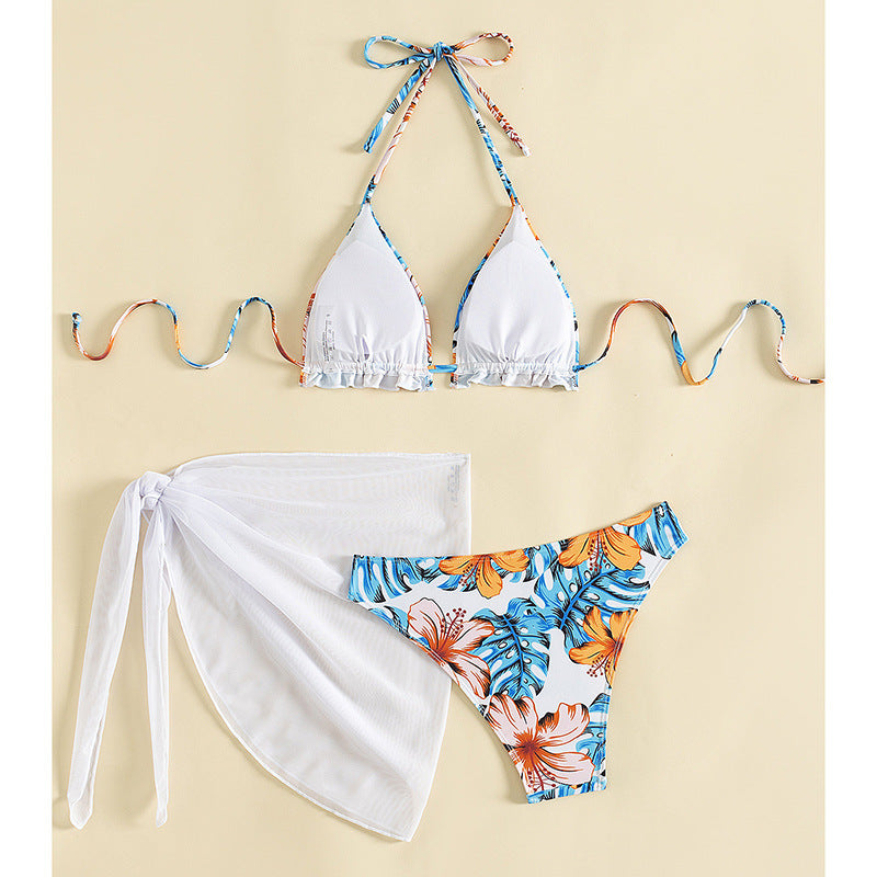 Damen Triangel-Bikini-Set mit floralem Muster und lässigem Tuch R&B