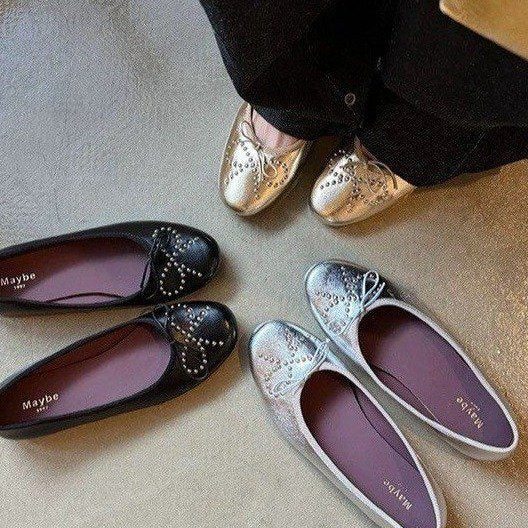 Damen Ballerinas mit schimmerndem Metallic-Obermaterial und Zierperlen R&B