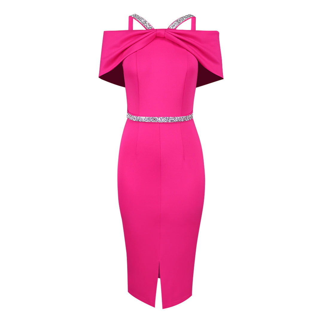 Damen figurbetontes Abendkleid mit schulterfreiem Design und funkelnden Akzenten R&B