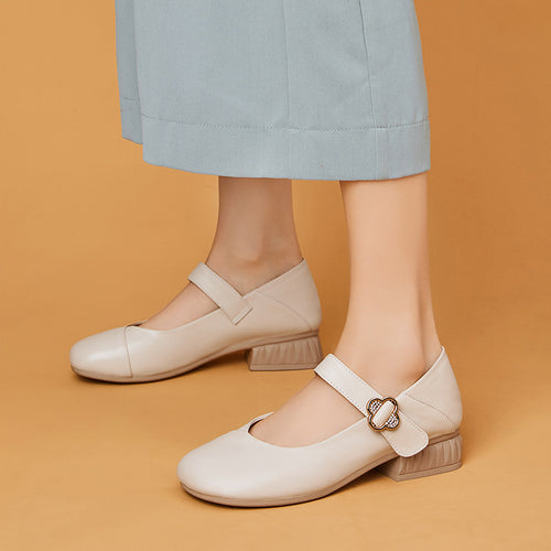 Damen Mary Jane Ballerinas mit dekorativem Riemen und bequemem Blockabsatz R&B