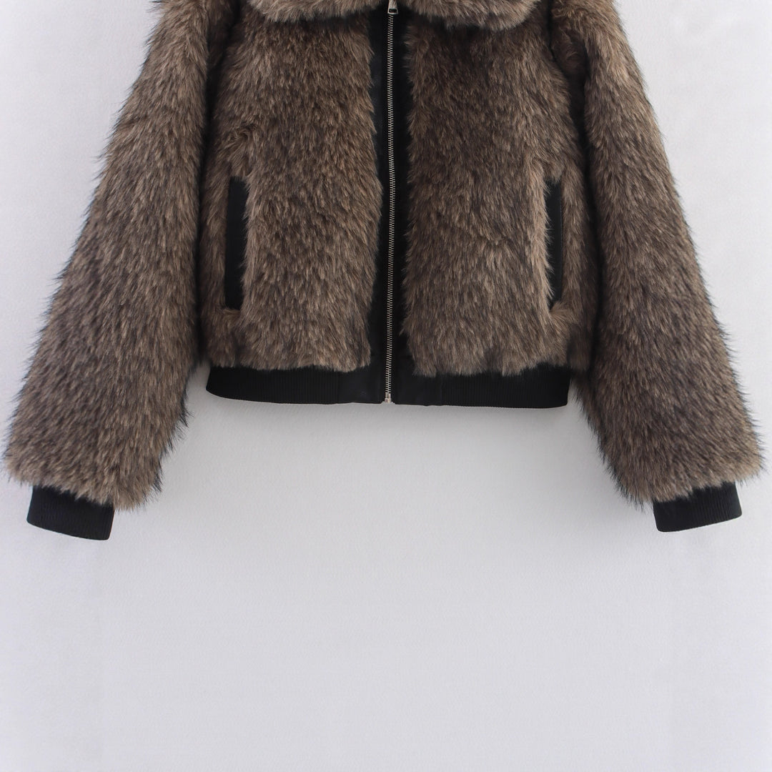 Damen modische Kunstpelzjacke mit asymmetrischem Schnitt R&B