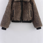 Damen modische Kunstpelzjacke mit asymmetrischem Schnitt R&B