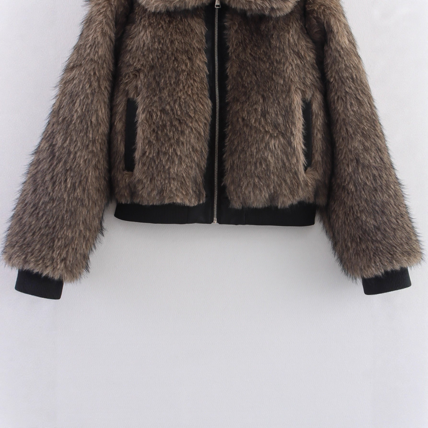 Damen modische Kunstpelzjacke mit asymmetrischem Schnitt R&B