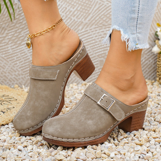 Damen Clogs mit elegantem Riemen und komfortablem Blockabsatz R&B