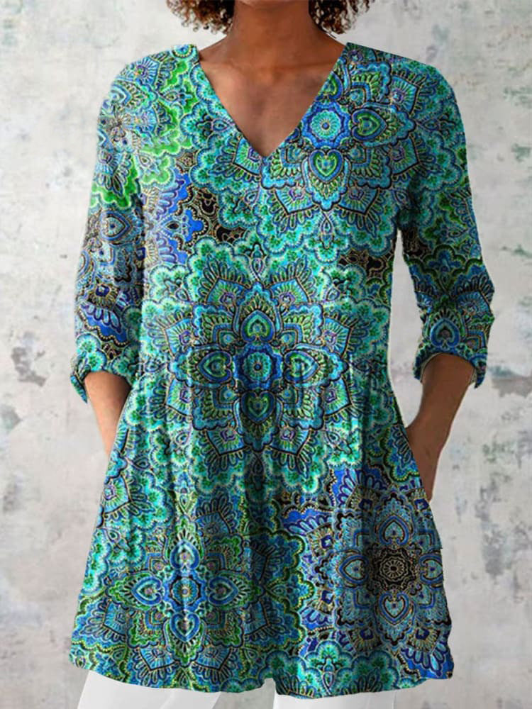 Damen Kurzes Boho-Kleid mit floralen Mustern und weitem Schnitt R&B