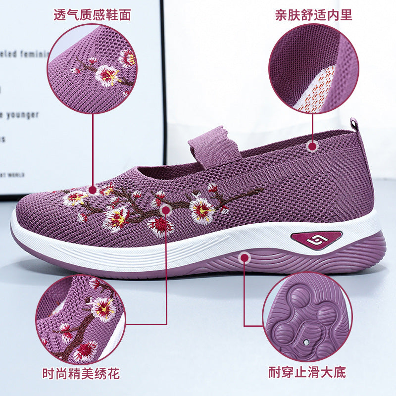 Damen Sportliche Slip-On Sneakers mit floralem Stickdesign R&B