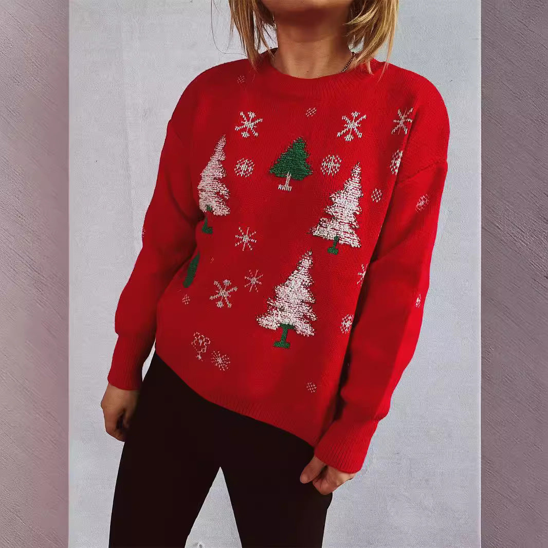 Damen weihnachtlicher Pullover mit festlichem Baumdesign und flauschigem Material R&B