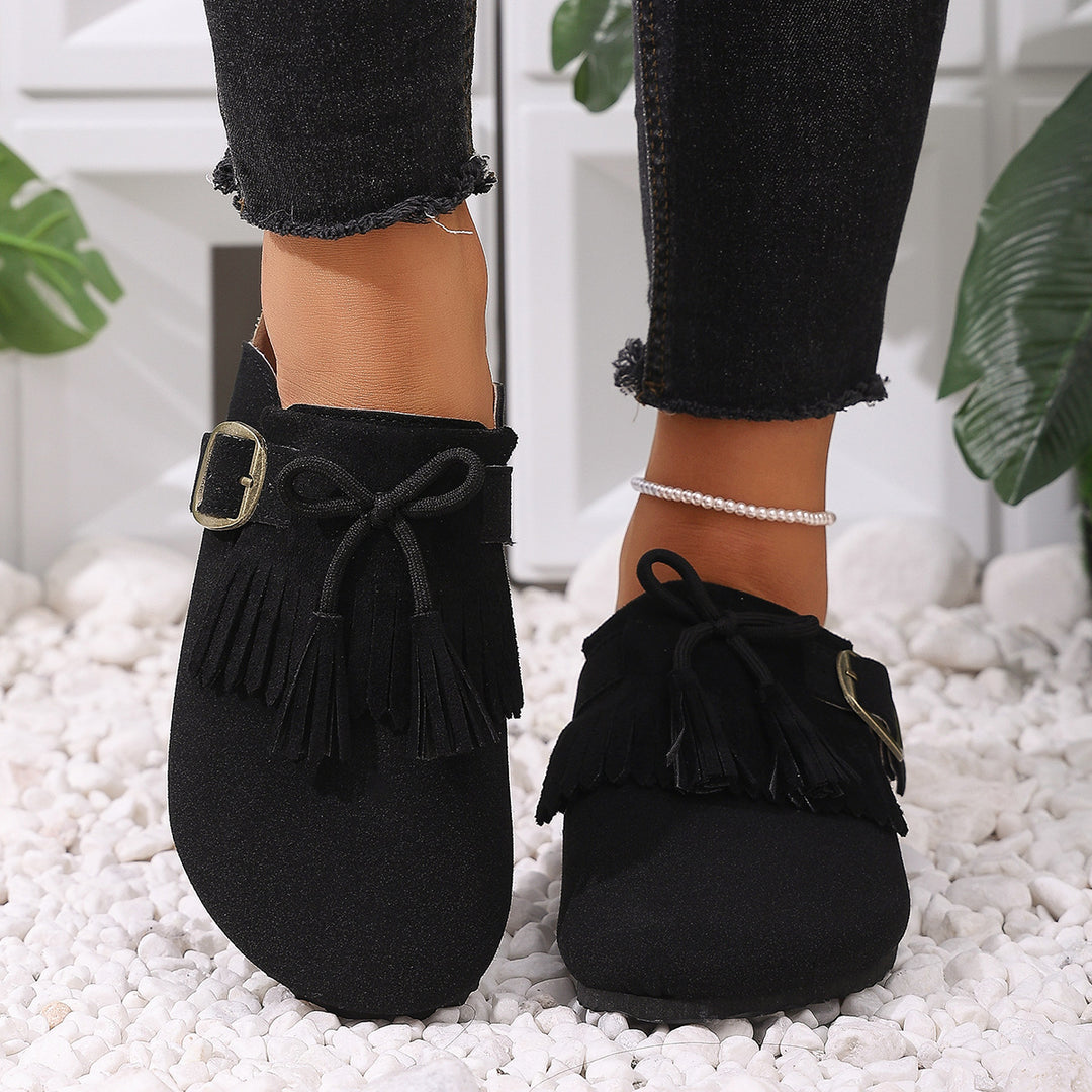Damen Clogs mit dekorativen Fransen und verstellbarem Schnallenverschluss R&B